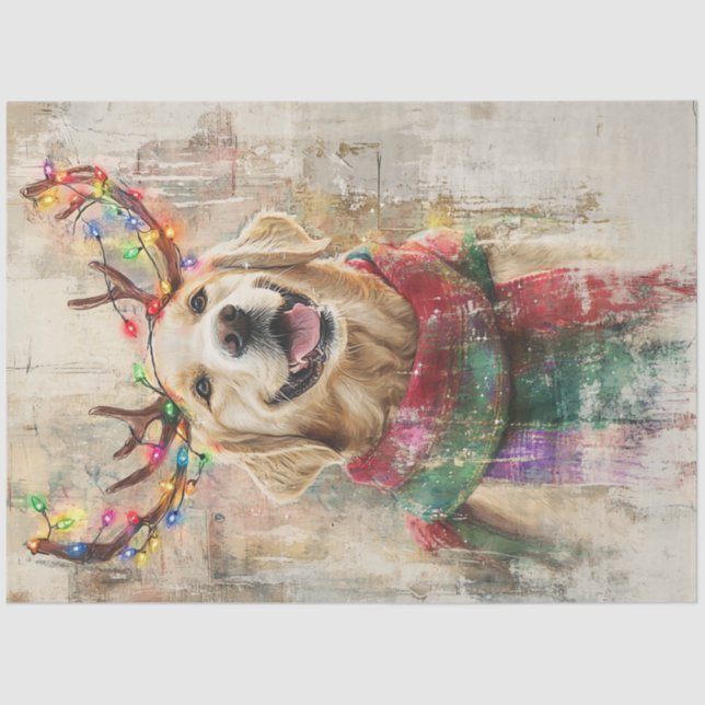 Papel De Seda Decoupage Golden Retriever Antlers Coloreada Scarf (Anverso)