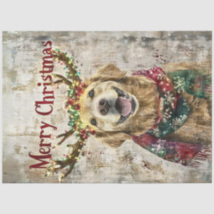 Papel De Seda Decoupage Golden Retriever Antlers Scarf Snowflake