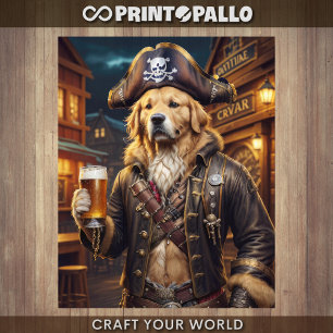 Papel De Seda Decoupage - Golden Retriever pirata y cerveza -