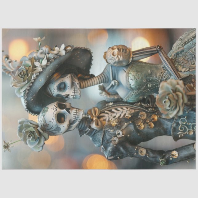 Papel De Seda Decoupage Gothic Elaborado Boda Florals Verde azul (Anverso)