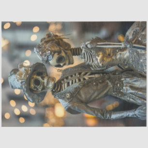 Papel De Seda Decoupage Gothic Elegante Skeleton Pareja Plata