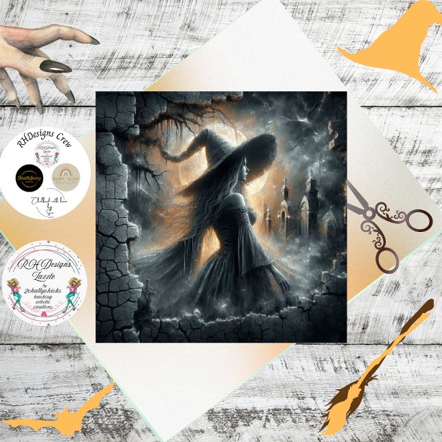 Papel De Seda Decoupage Gothic Witch Moonlight Forest Scene (Subido por el creador)