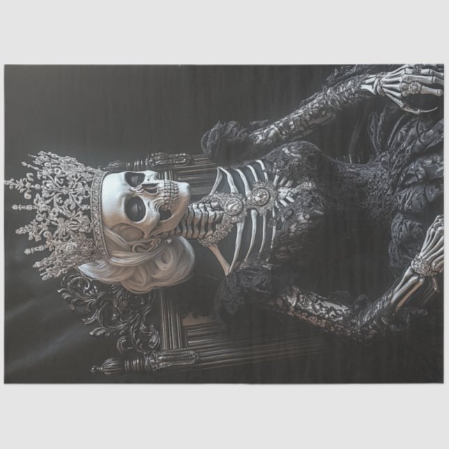 Papel De Seda Decoupage Gothon Skeleton Queen Black Chair (Anverso)