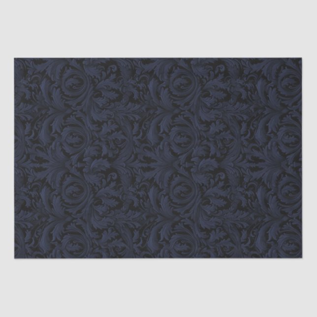 Papel De Seda Decoupage gótica de Jacquard Swirls - Azul Dusky (Anverso)