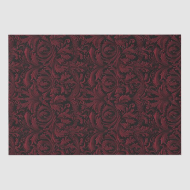 Papel De Seda Decoupage gótica de Jacquard Swirls - rojo medio (Anverso)