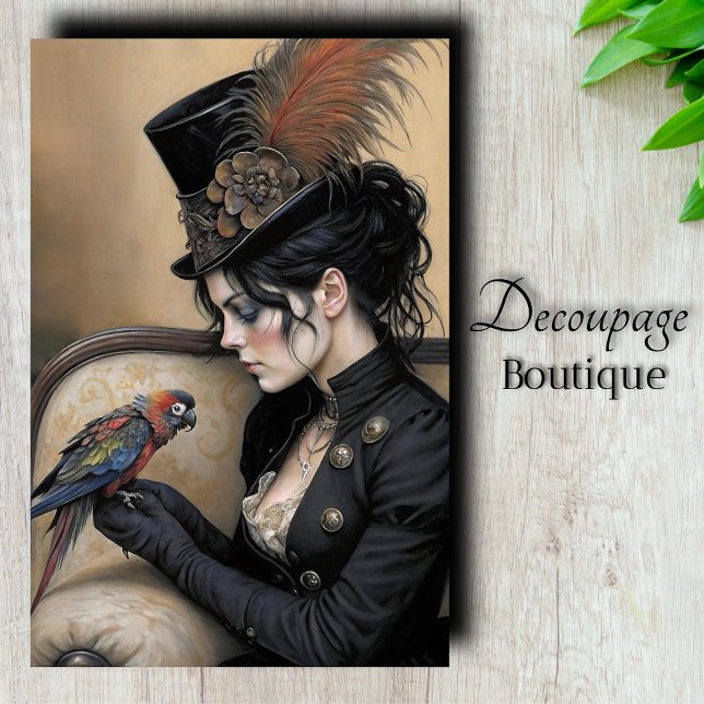 Papel De Seda Decoupage gótica de Lady Macaw (Gothic Lady Macaw Decoupage Tissue Paper)