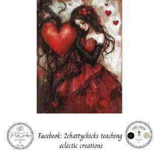 Papel De Seda Decoupage Gótica Mujer Rojo Vestido Corazón de San