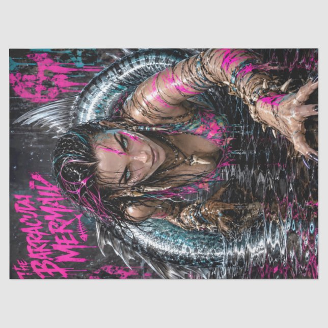Papel de seda decoupage gótico de sirena Barracuda (Anverso)