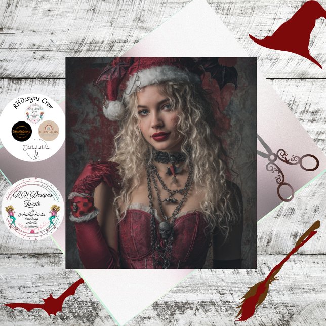 Papel De Seda Decoupage Gótico Navidad Buena Bruja en Rojo (Subido por el creador)