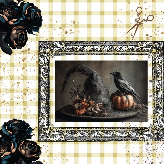Papel De Seda Decoupage Halloween Crow en Gorra de brujas (Subido por el creador)