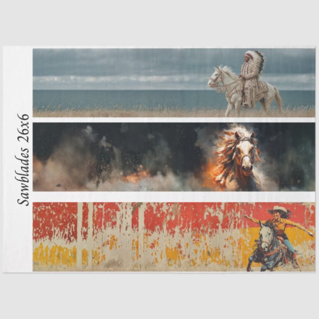 Papel De Seda Decoupage Hand Saw Art Western 26x6" Designs  (Anverso)