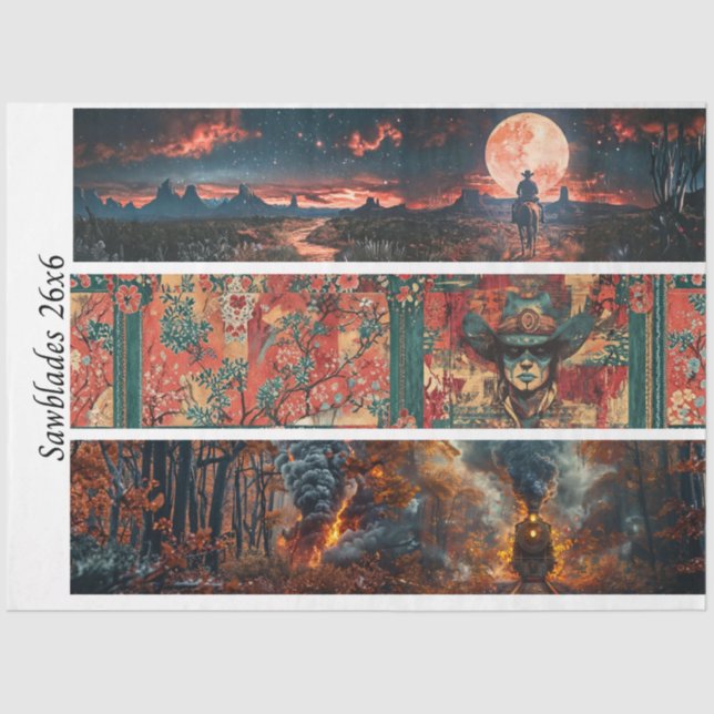 Papel De Seda Decoupage Handsaw 26x6" Western Designs  (Anverso)