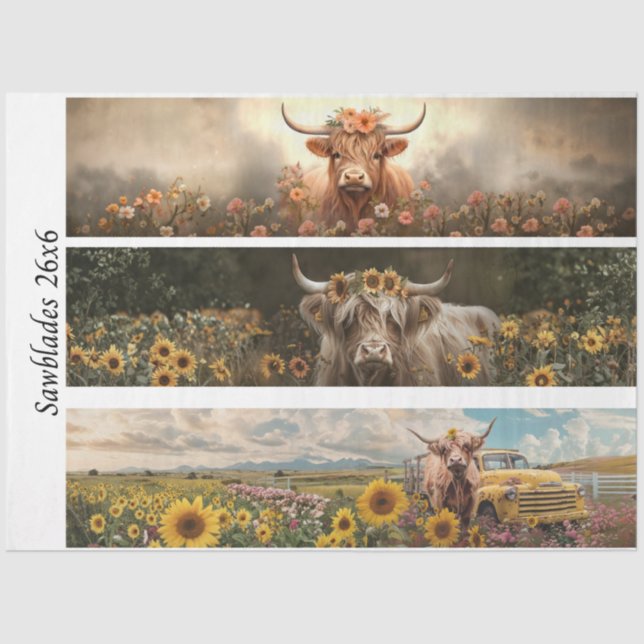Papel De Seda Decoupage Handsaw Design, Cow, Truck, Sunflower (Anverso)