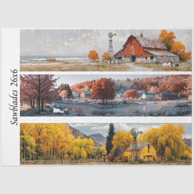 Papel De Seda Decoupage Handsaw Designs Red Barn, Yellow Barn,  (Anverso)