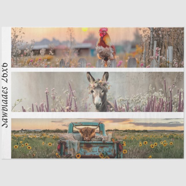 Papel De Seda Decoupage Handsaw Designs Rooster Donkey Truck  (Anverso)