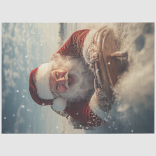 Papel De Seda Decoupage Happy Santa Sledding on Hill