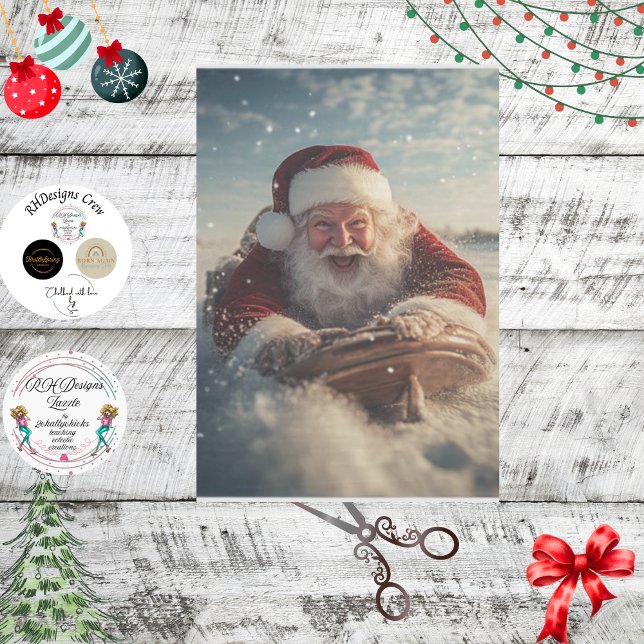 Papel De Seda Decoupage Happy Santa Sledding on Hill (Subido por el creador)