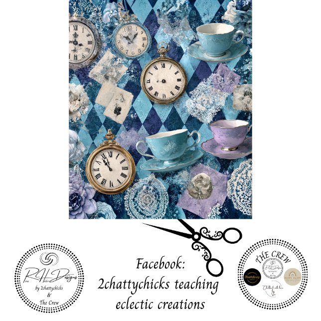 Papel De Seda Decoupage Harlequin Tea Time Clocks Teacups  (Subido por el creador)