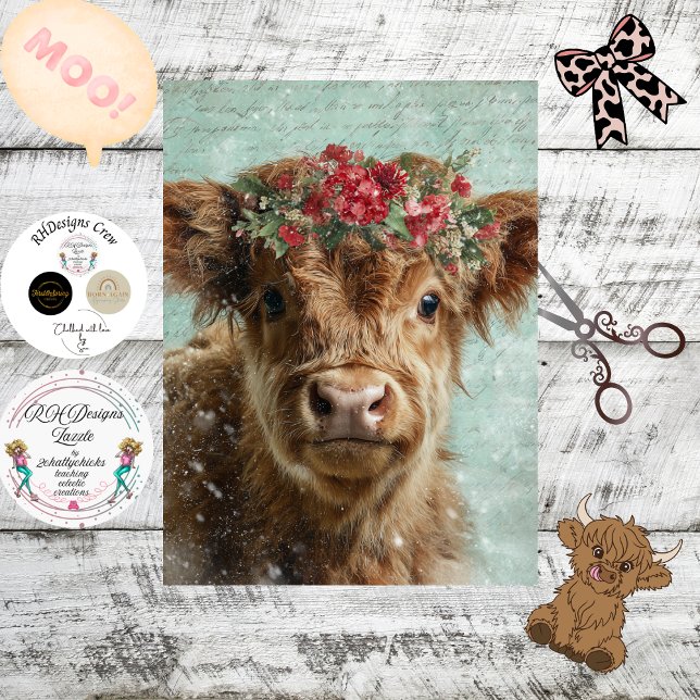 Papel De Seda Decoupage Highland Calf Christmas Scene Snowing  (Subido por el creador)