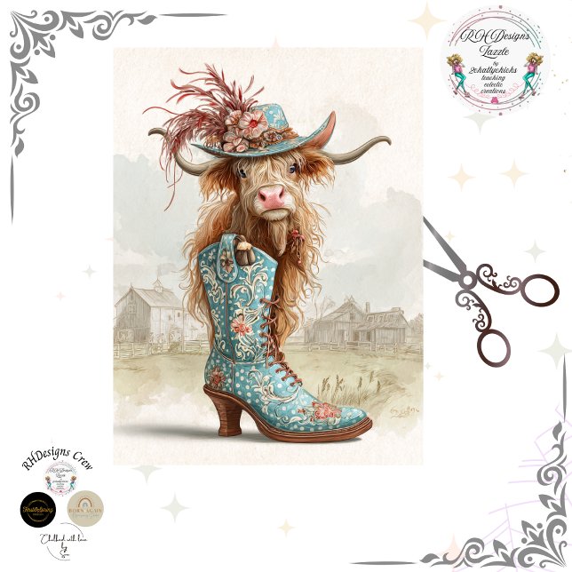 Papel De Seda Decoupage Highland Calf Cowboy Dressed For Catwalk (Subido por el creador)