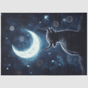 Papel De Seda Decoupage Highland Calf Sitting Hill Starring Moon