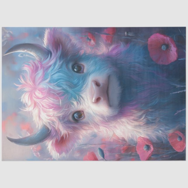 Papel De Seda Decoupage Highland Calf Surround Poppies (Anverso)