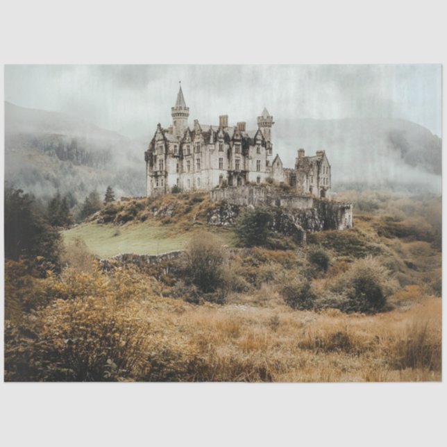 Papel De Seda Decoupage Highland Castle Ireland Misty Landscape (Anverso)