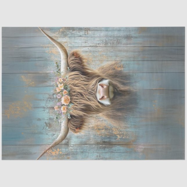 Papel De Seda Decoupage Highland Cow Farmhouse Style (Anverso)