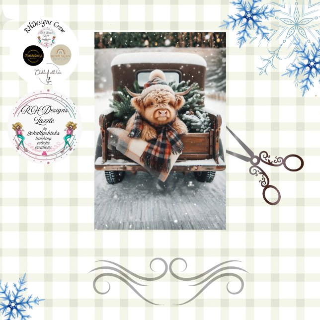 Papel De Seda Decoupage Highland Cow Plaid Pinecones Winter  (Subido por el creador)
