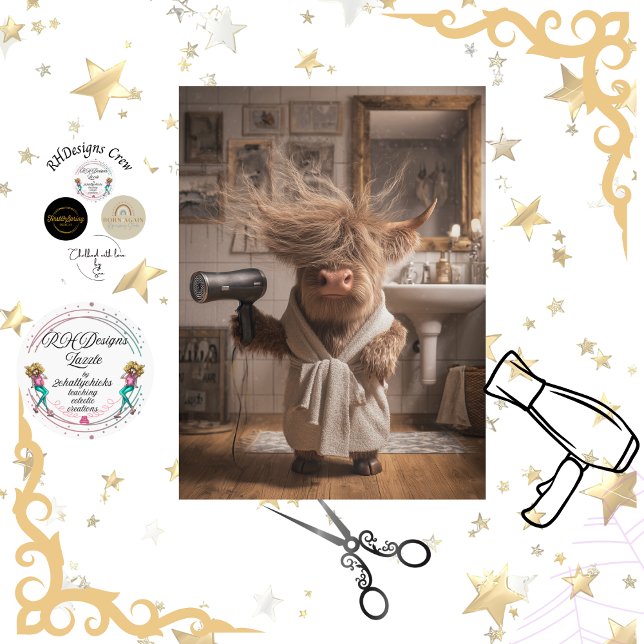 Papel De Seda Decoupage Highland Cow Salon Art Bad Hair Day  (Subido por el creador)