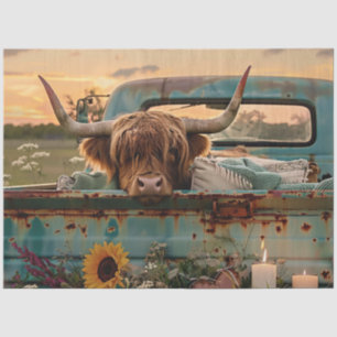 Papel De Seda Decoupage Highland Cow Vintage Trucos Sunflowers