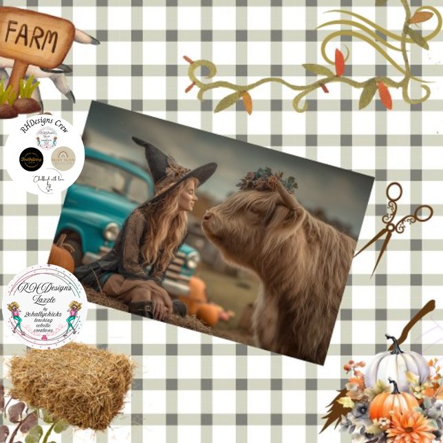 Papel De Seda Decoupage Highland Highland Cow & Witch Farm Scene (Subido por el creador)
