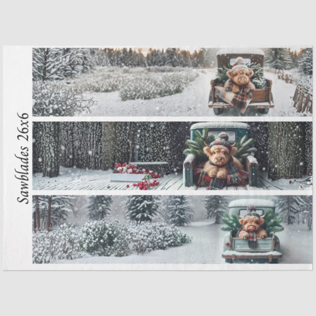 Papel De Seda Decoupage Highland Invierno Terneros Camión Serruc (Anverso)