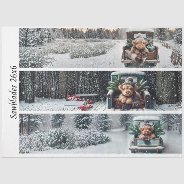 Papel De Seda Decoupage Highland Winter Calves Truck Handsaws (Anverso)