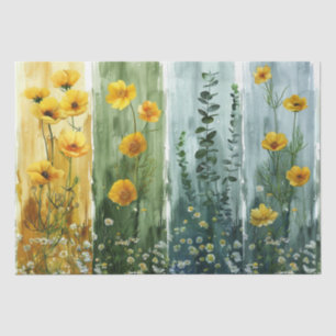 Papel De Seda Decoupage Hues azules verdes de flores amarillas v