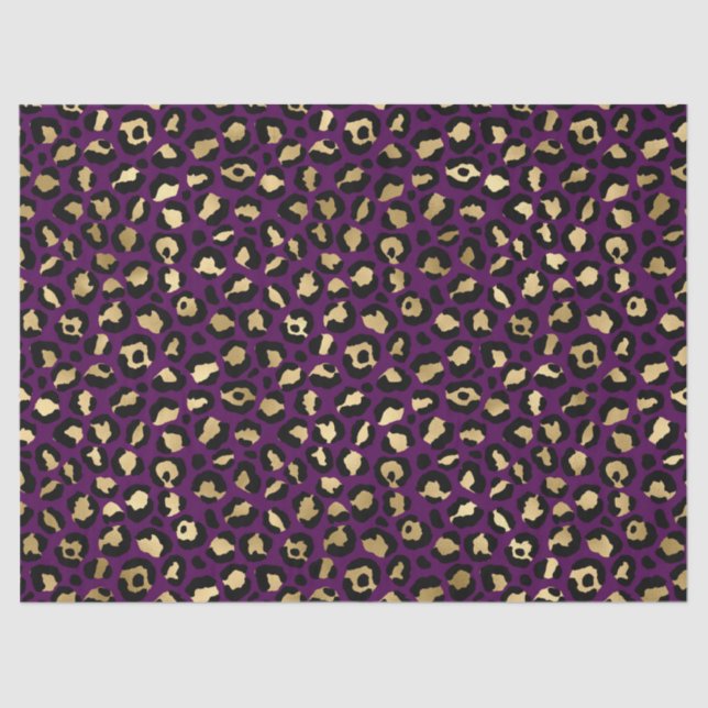 Papel De Seda Decoupage impresa de leopardo morado y dorado (Anverso)