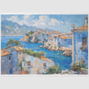 Papel De Seda Decoupage Impresionista de Pueblo de la Costa Medi
