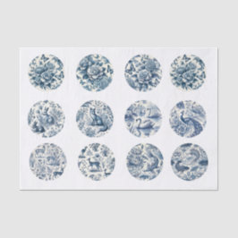 Papel De Seda Decoupage individual azul inspirado en chinoiserie