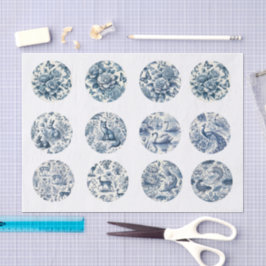 Papel De Seda Decoupage individual azul inspirado en chinoiserie