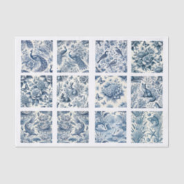 Papel De Seda Decoupage individual inspirado en Chinoiserie azul