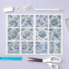 Papel De Seda Decoupage individual inspirado en Chinoiserie azul