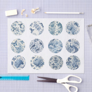 Papel De Seda Decoupage individual inspirado en Chinoiserie azul