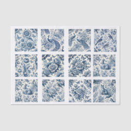 Papel De Seda Decoupage individual inspirado en Chinoiserie Azul