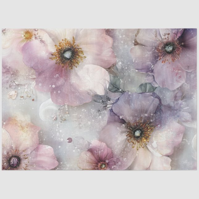 Papel De Seda Decoupage Intricado Patrón Floral Púrpura Rosa (Anverso)