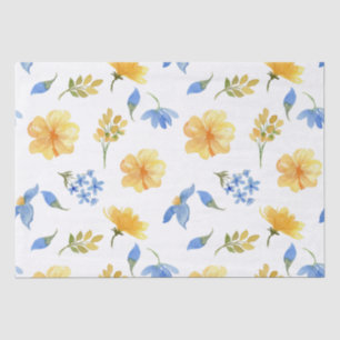 Papel De Seda Decoupage italiano baldosas azules florales amaril