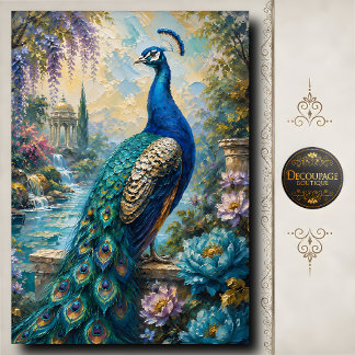 Papel De Seda Decoupage Jardín de Agua Pavo Real Azul
