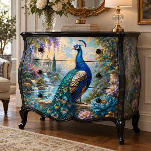 Papel De Seda Decoupage Jardín de Agua Pavo Real Azul