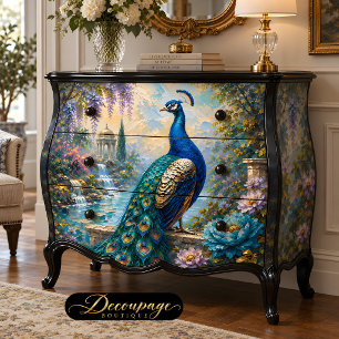 Papel De Seda Decoupage Jardín de Agua Pavo Real Azul
