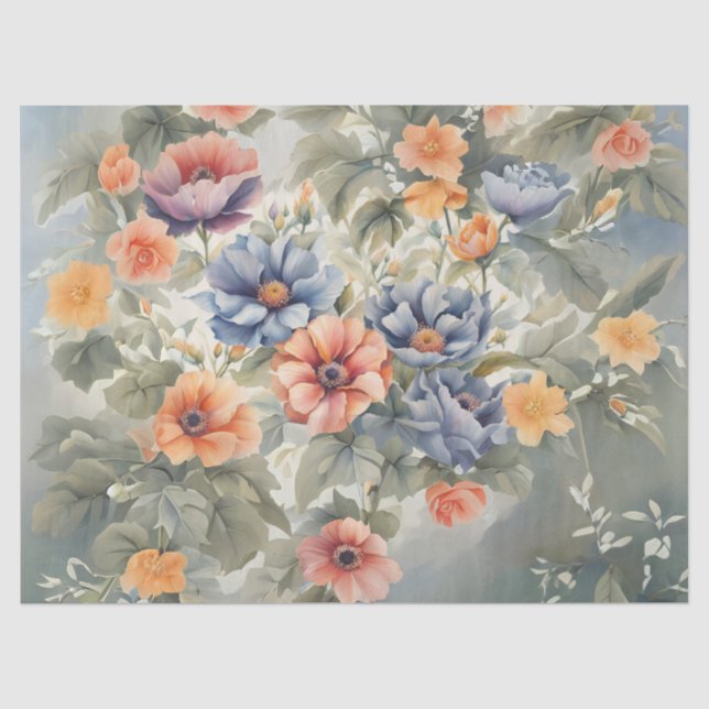 Papel De Seda Decoupage Jardín de Flores Pastel (Anverso)