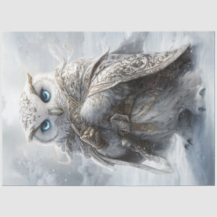 Papel De Seda Decoupage Lechuza Blanca con atuendo intrincado en